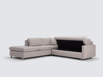 Grey Leather with Stainless Steel Legs - Left Hand Facing Backless Chaise - Narrow Arms