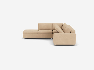 Ava Camel with Stainless Steel Legs - Left Hand Facing Backless Chaise - Narrow Arms