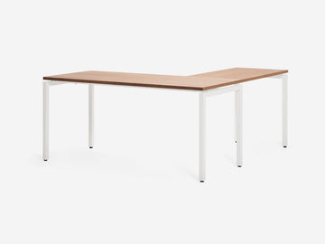 Walnut Veneer and White Legs with Return Desk on the left