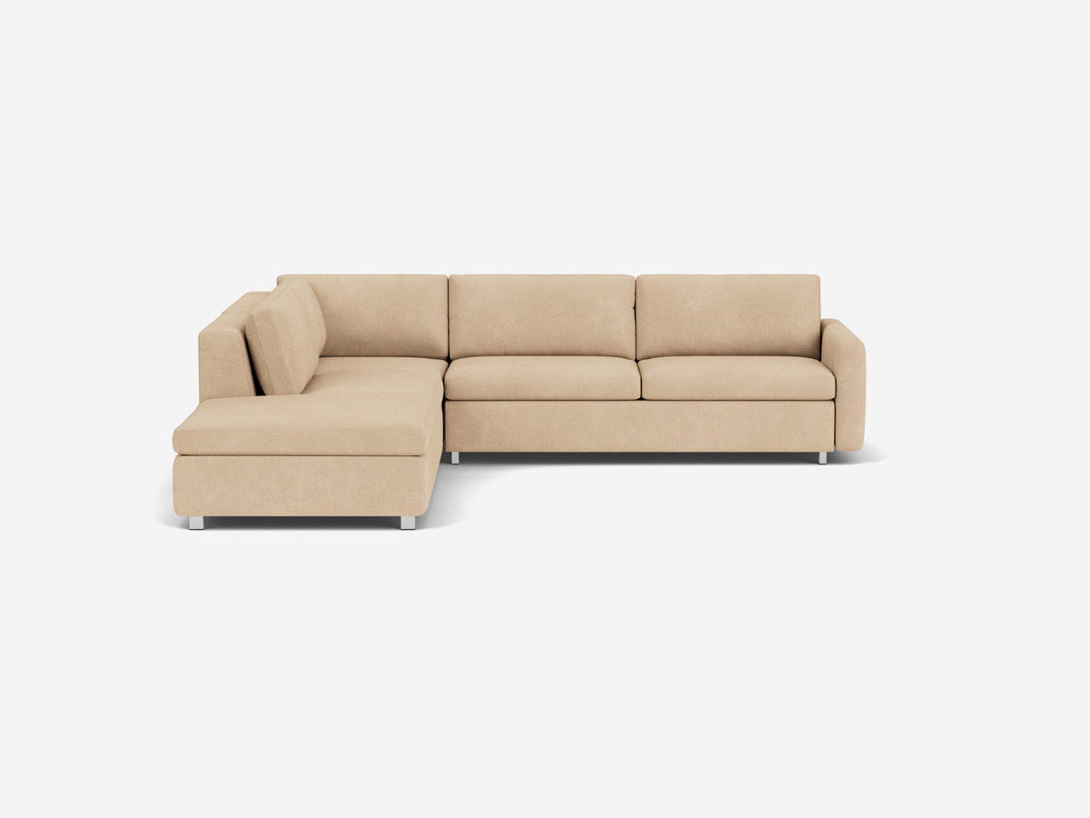 Ava Camel with Stainless Steel Legs - Left Hand Facing Backless Chaise - Narrow Arms
