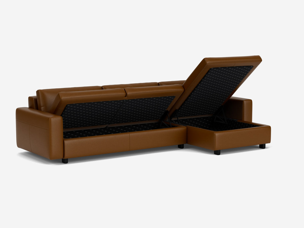 Durango Rio avec pattes en chêne noir - accoudoirs standard - méridienne droitière - méridienne avec rangement