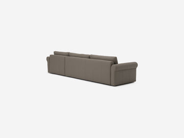 Rein Grey Leather - Shallow Depth - Narrow Seats - Roll Arms - Chaise on Right Hand Side