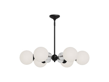 Celia Chandelier – 6 Lights / Matte Black/Opal Glass