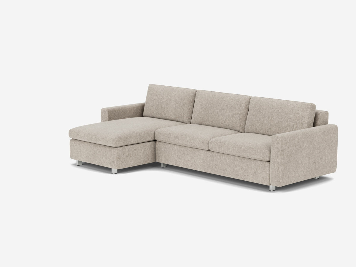 Polo Grey with Stainless Steel Legs - Narrow Arms - Double - Left Hand Facing Storage Chaise