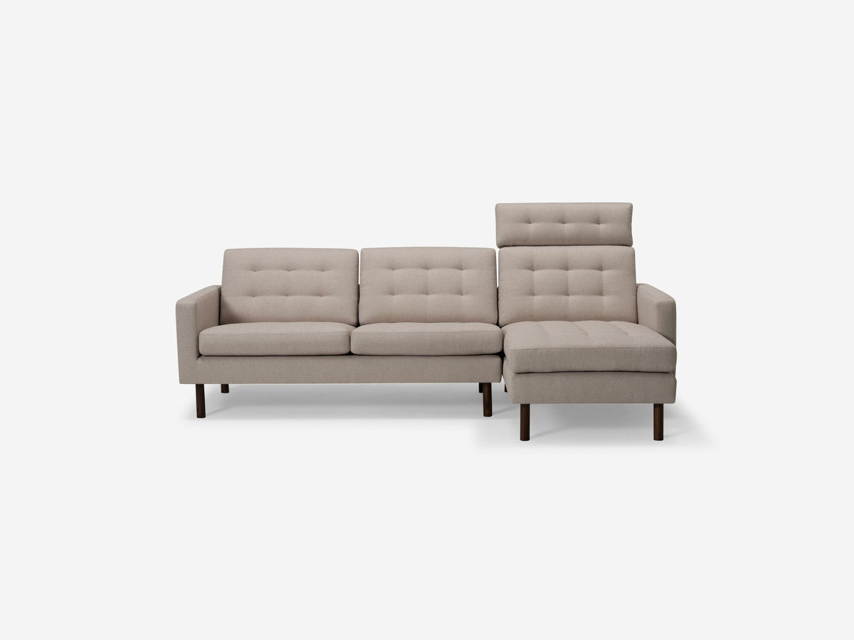 Panama Natural Fabric with Black Ash Legs - Right Hand Facing Chaise - Optional Headrest