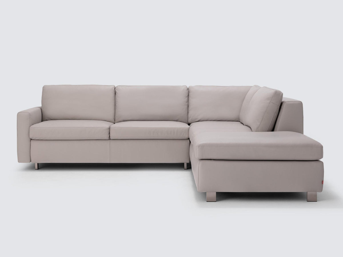 Grey Leather with Stainless Steel Legs - Right Hand Facing Backless Chaise - Narrow Arms