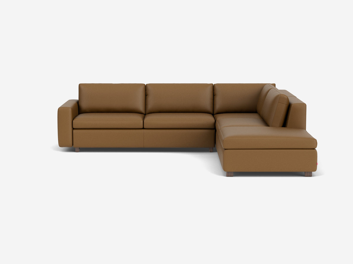 Rein Toast with Walnut Legs - Right Hand Facing Backless Chaise - Standard Arms