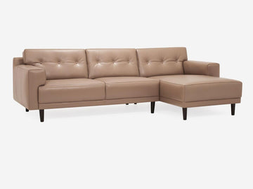 Grade 800 Coachella Warm Grey with Black Ash - Button Tufted Back Cushion Detail - Right Hand Facing Chaise