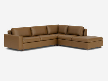 Rein Toast with Walnut Legs - Right Hand Facing Backless Chaise - Standard Arms
