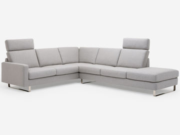 Grade 60 Lana Light Grey with a Metal Sled Base and 2 Headrests - Right Hand Facing Extended Backless Chaise
