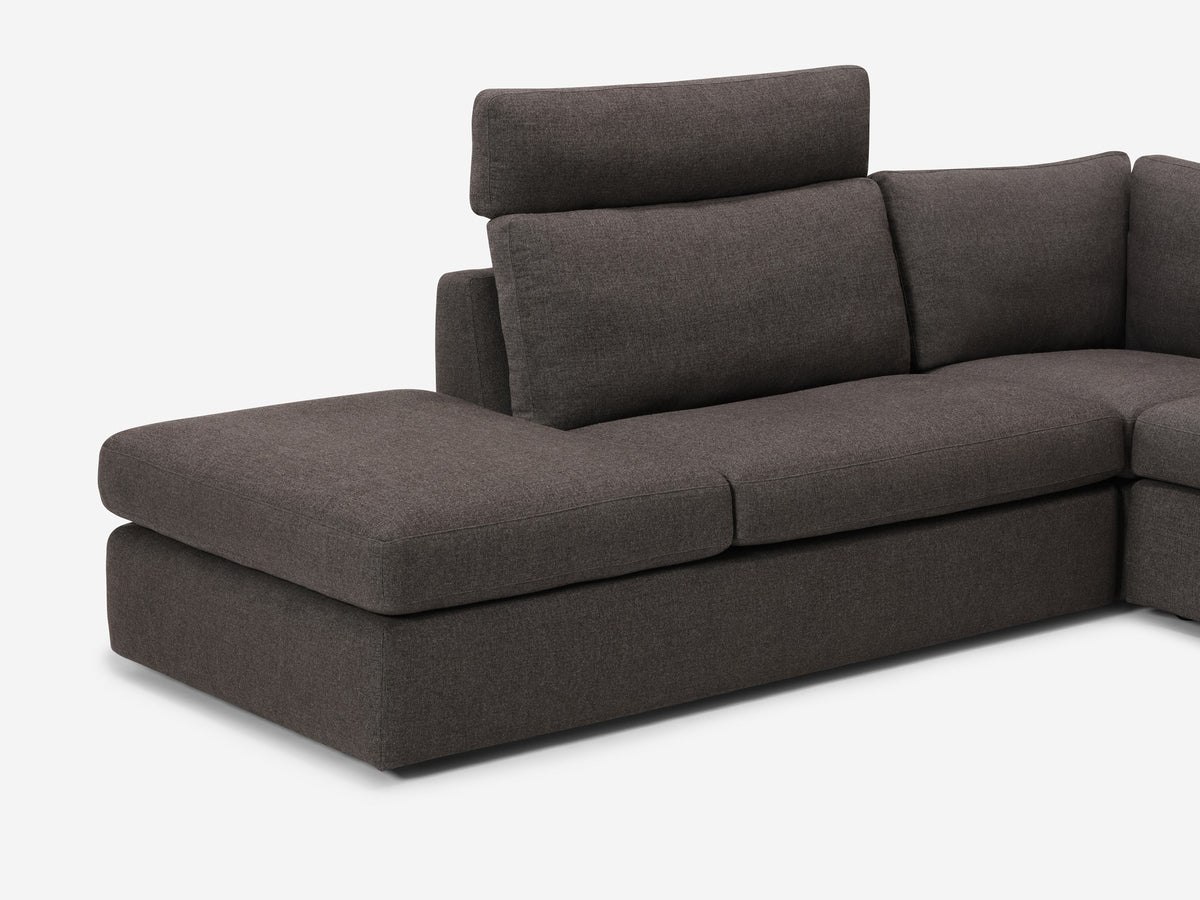 Onno Charcoal Warm Grey with Additional Headrest - Wide Seat - Left Hand Facing Backless Chaise - Wide Track Arm