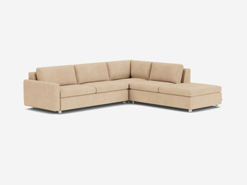 Ava Camel with Stainless Steel Legs - Right Hand Facing Backless Chaise - Narrow Arms