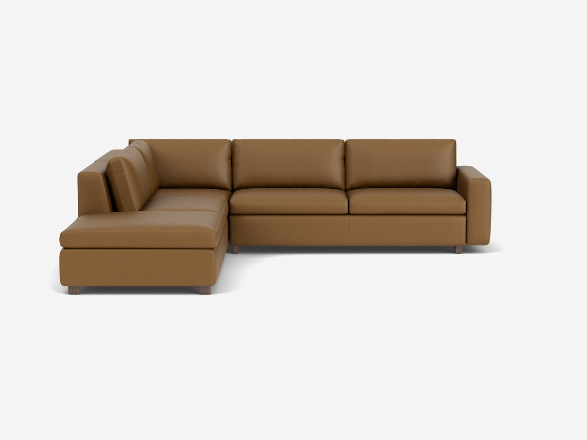 Rein Toast with Walnut Legs - Left Hand Facing Backless Chaise - Standard Arms