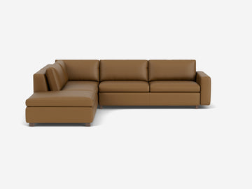 Rein Toast with Walnut Legs - Left Hand Facing Backless Chaise - Standard Arms