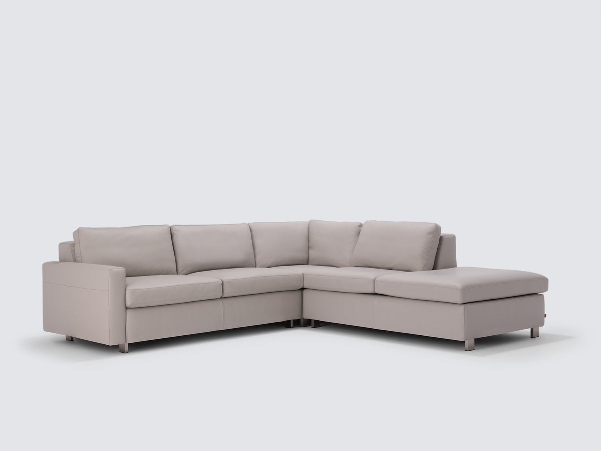 Grey Leather with Stainless Steel Legs - Right Hand Facing Backless Chaise - Narrow Arms