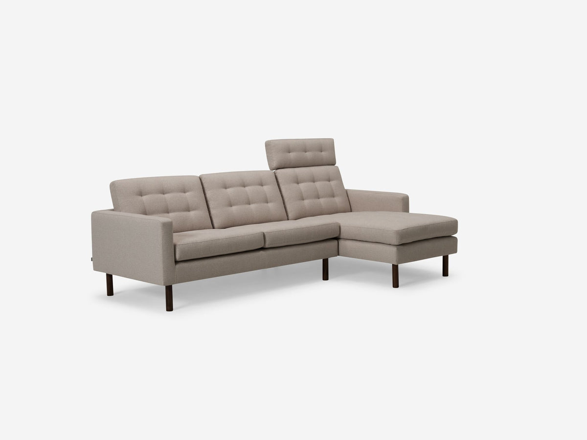 Panama Natural Fabric with Black Ash Legs - Right Hand Facing Chaise - Optional Headrest