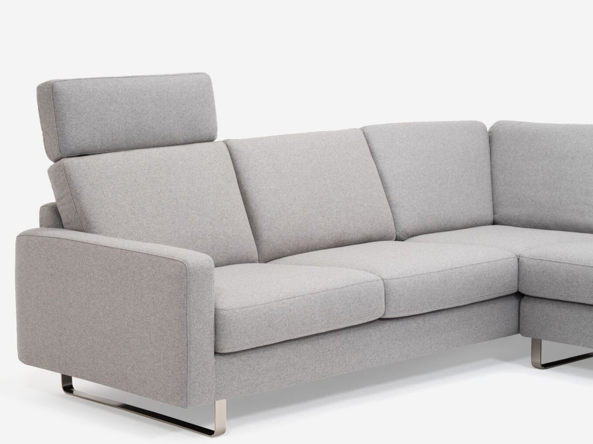 Grade 60 Lana Light Grey with a Metal Sled Base and 2 Headrests - Right Hand Facing Extended Backless Chaise