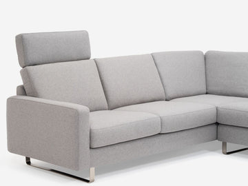 Grade 60 Lana Light Grey with a Metal Sled Base and 2 Headrests - Right Hand Facing Extended Backless Chaise