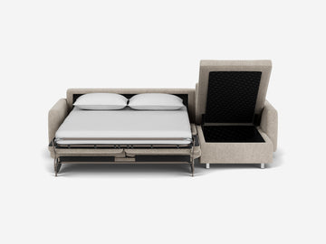 Polo Grey with Stainless Steel Legs - Narrow Arms - Double - Right Hand Facing Storage Chaise