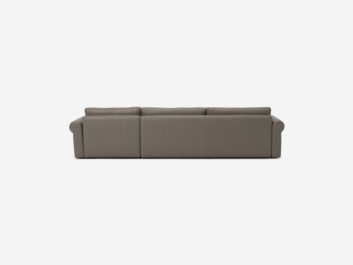Rein Grey Leather - Shallow Depth - Narrow Seats - Roll Arms - Chaise on Right Hand Side