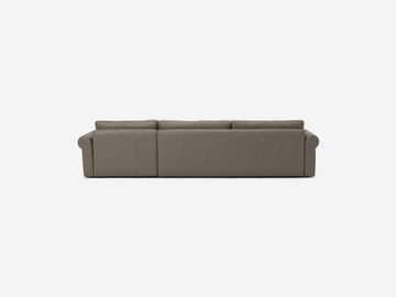 Rein Grey Leather - Shallow Depth - Narrow Seats - Roll Arms - Chaise on Right Hand Side