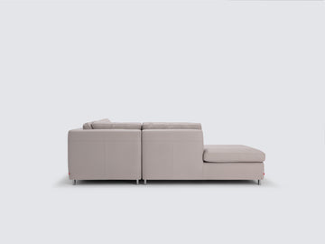 Grey Leather with Stainless Steel Legs - Left Hand Facing Backless Chaise - Narrow Arms