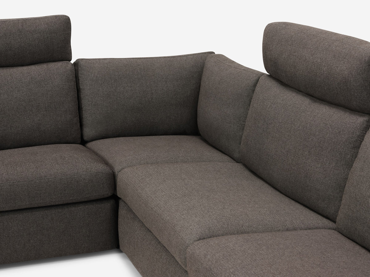 Onno Charcoal Warm Grey with Additional Headrest - Wide Seat - Left Hand Facing Backless Chaise - Wide Track Arm