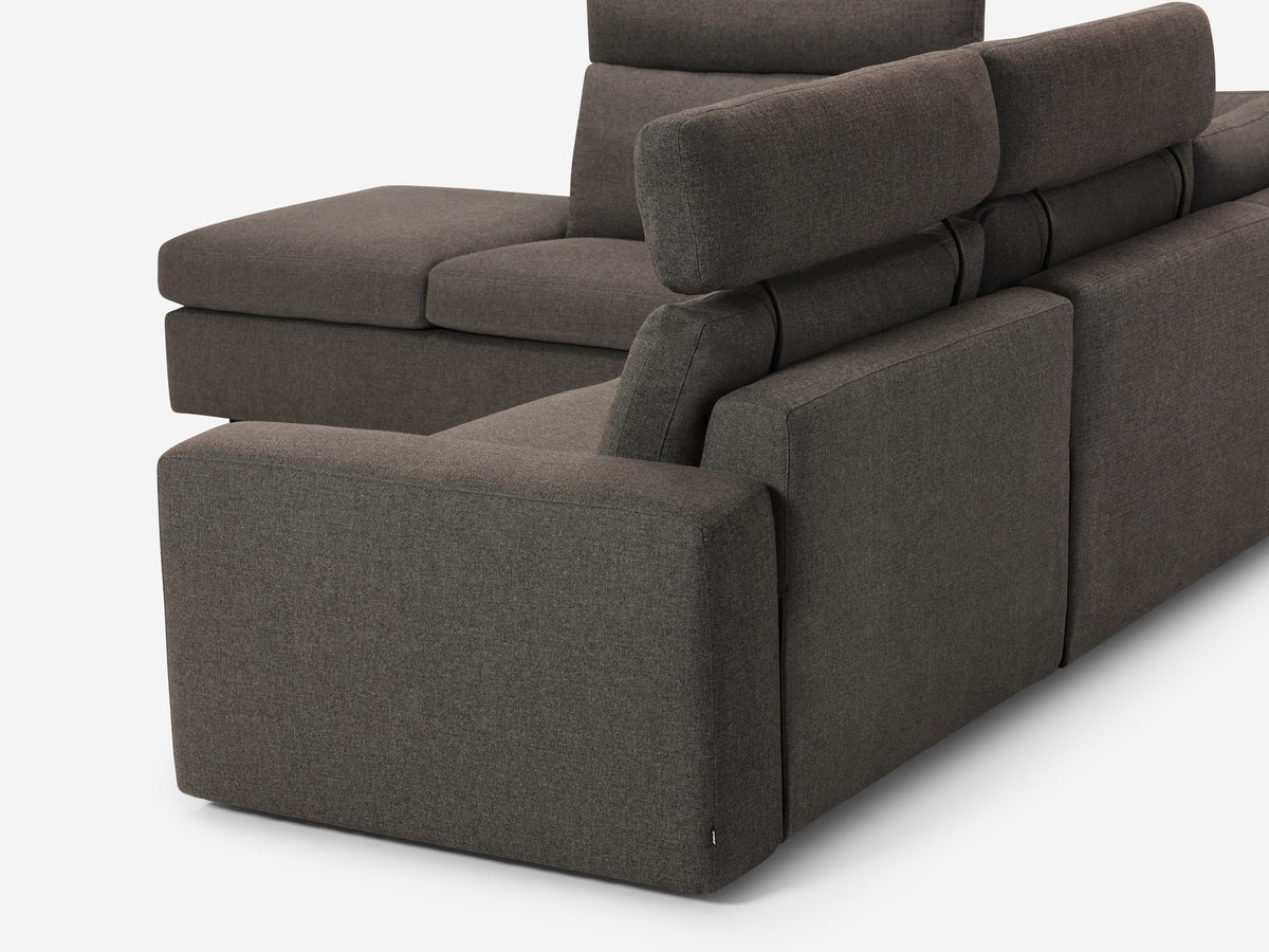 Onno Charcoal Warm Grey with Additional Headrest - Wide Seat - Left Hand Facing Backless Chaise - Wide Track Arm