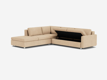 Ava Camel with Stainless Steel Legs - Left Hand Facing Backless Chaise - Narrow Arms