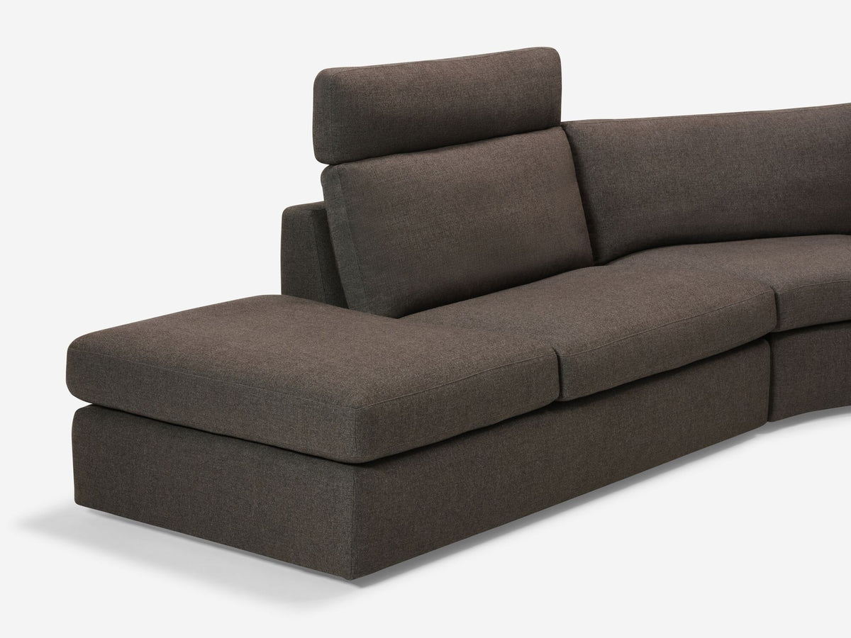 Onno Charcoal Warm Grey with Additional Headrest - Wide Seat - Left Hand Facing Backless Chaise - Wide Track Arm