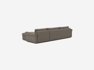 Rein Grey Leather - Shallow Depth - Narrow Seats - Roll Arms - Chaise on Right Hand Side