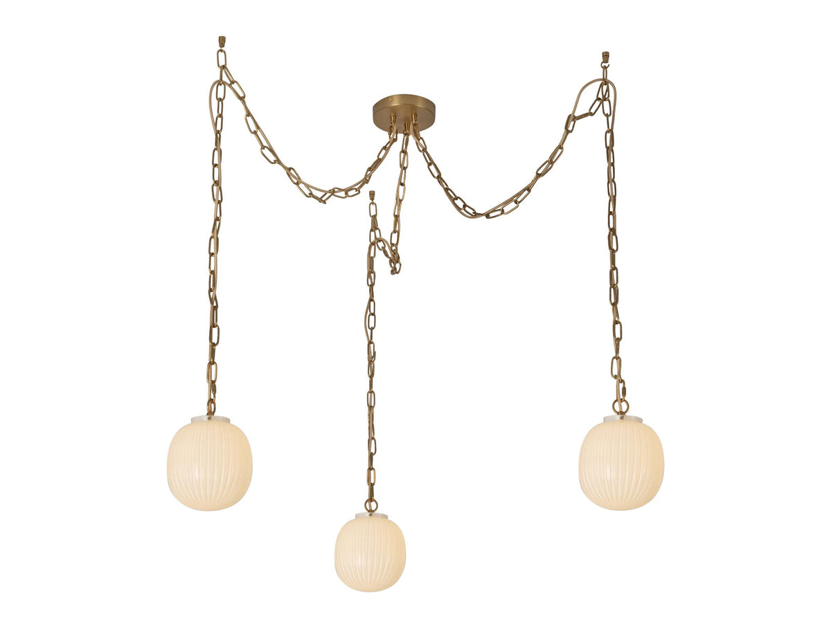 Cherise Pendant – 3 Lights / Brushed Gold/Glossy Ribbed Opal Glass