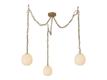 Cherise Pendant – 3 Lights / Brushed Gold/Glossy Ribbed Opal Glass