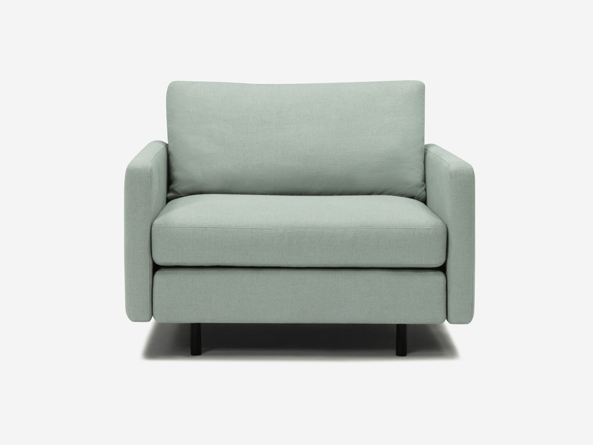 Aspen Mist Fabric - Shallow (35") - 32.5" Seat Width - Narrow Arms - Metal Tubular Legs