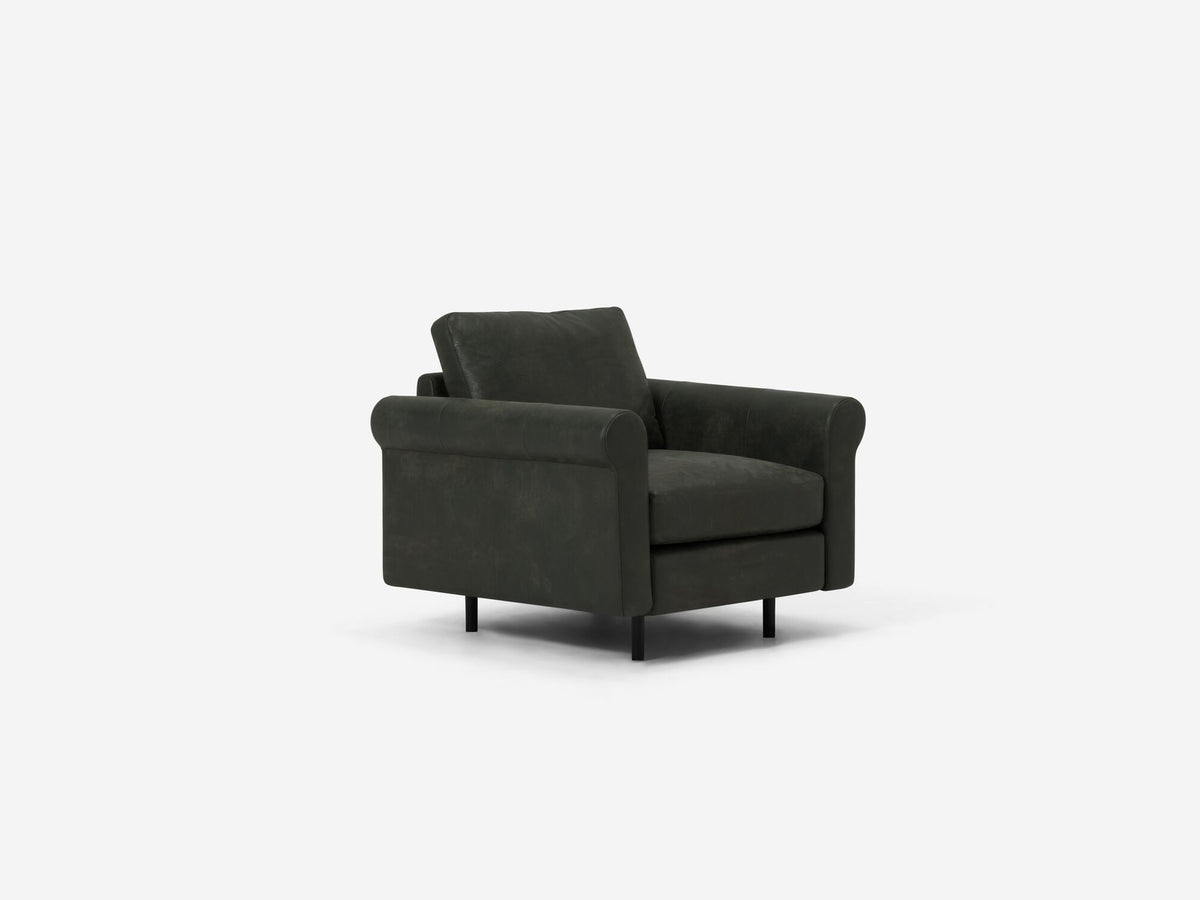 Elba Deep Green - Shallow (35") - 24" Seat Width - Roll Arms - Metal Tubular Legs
