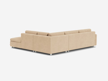 Ava Camel with Stainless Steel Legs - Right Hand Facing Backless Chaise - Narrow Arms
