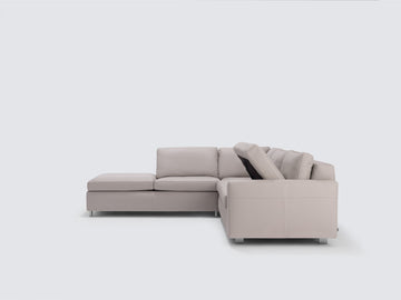 Grey Leather with Stainless Steel Legs - Left Hand Facing Backless Chaise - Narrow Arms