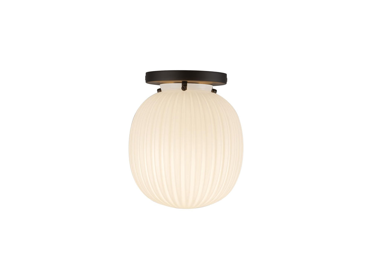 Cherise Semi-Flush Mount Light – Matte Black/Glossy Ribbed Opal Glass