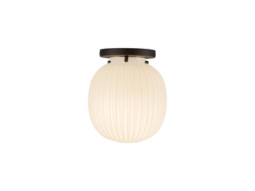 Cherise Semi-Flush Mount Light – Matte Black/Glossy Ribbed Opal Glass