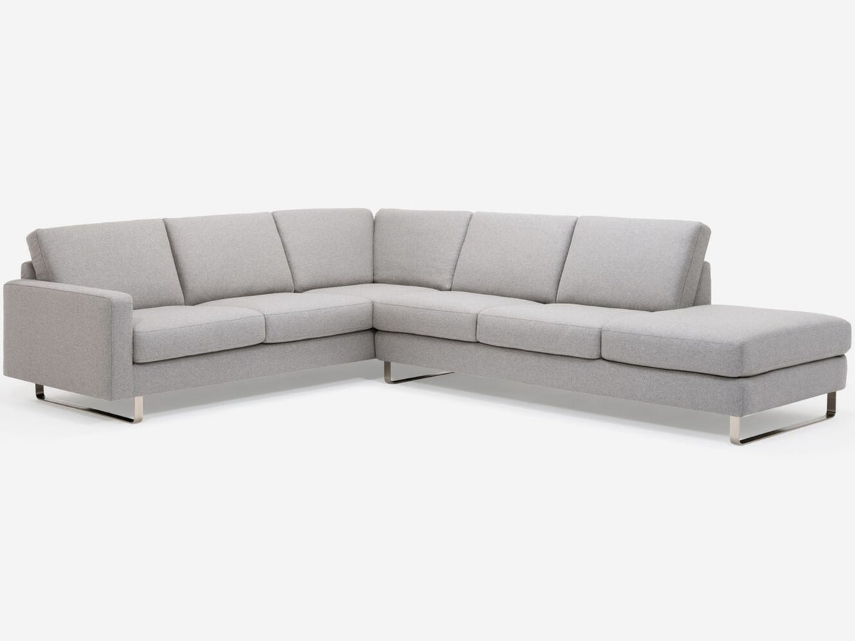 Grade 60 Lana Light Grey with a Metal Sled Base - Right Hand Facing Extended Backless Chaise